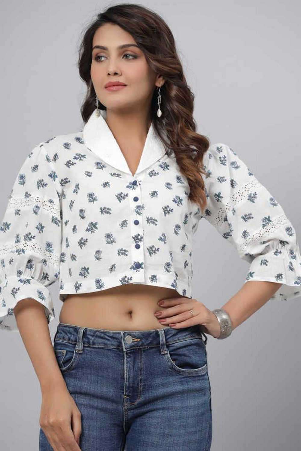 juniper Floral Cotton V-Neck Women Crop Top-picture-29