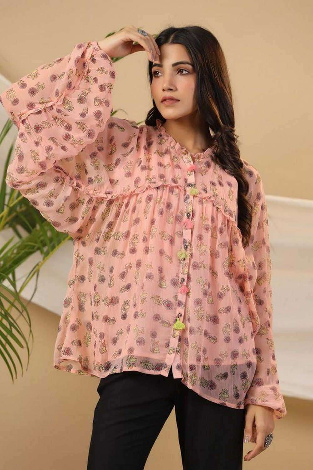 juniper Floral Chiffon Collared Women Tunic with Inner-picture-15