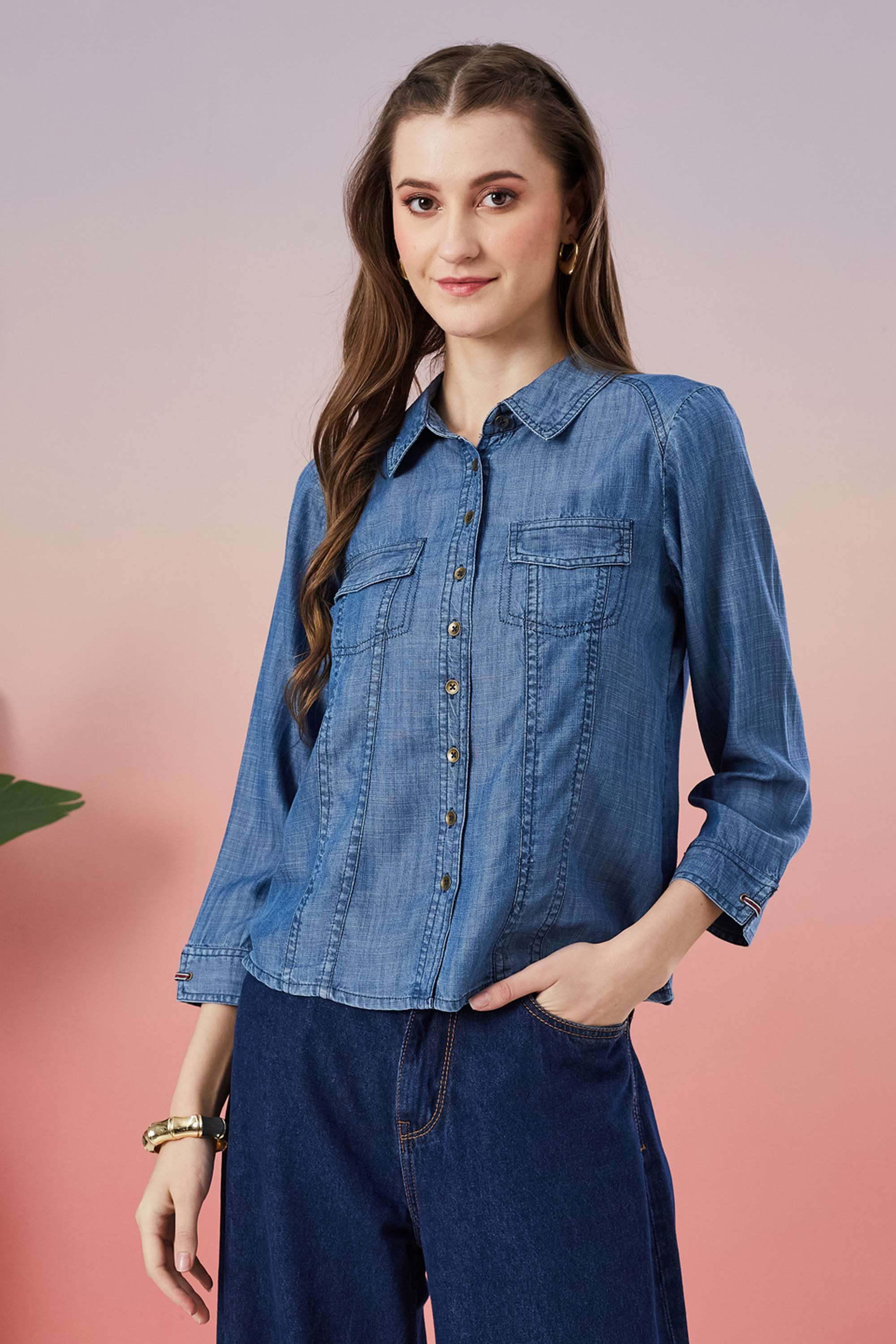 latin quarters Solid Tencel Regular Fit Women's Shirt-picture-25