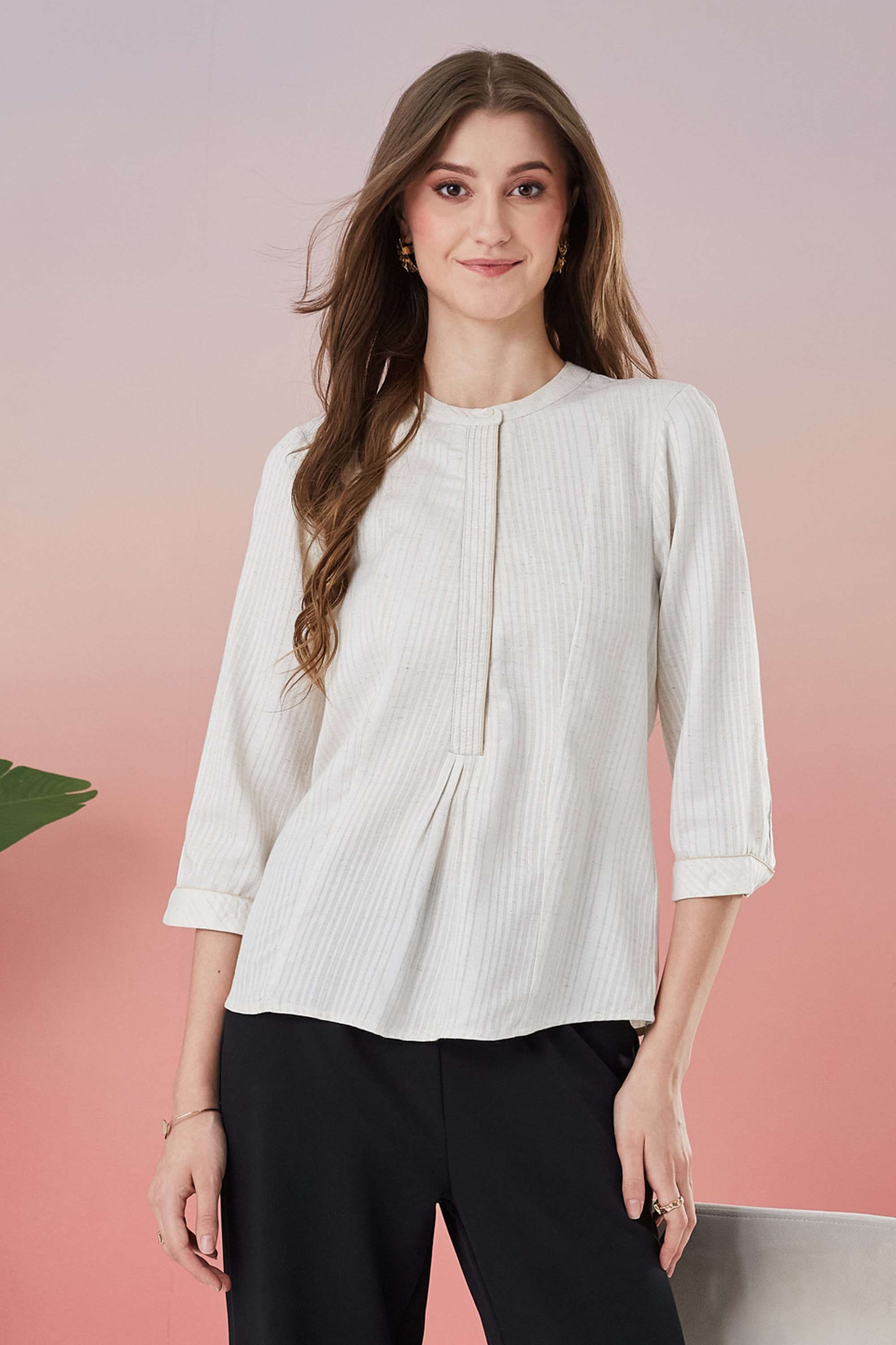 latin quarters Stripes Rayon Collared Women's Top-picture-15