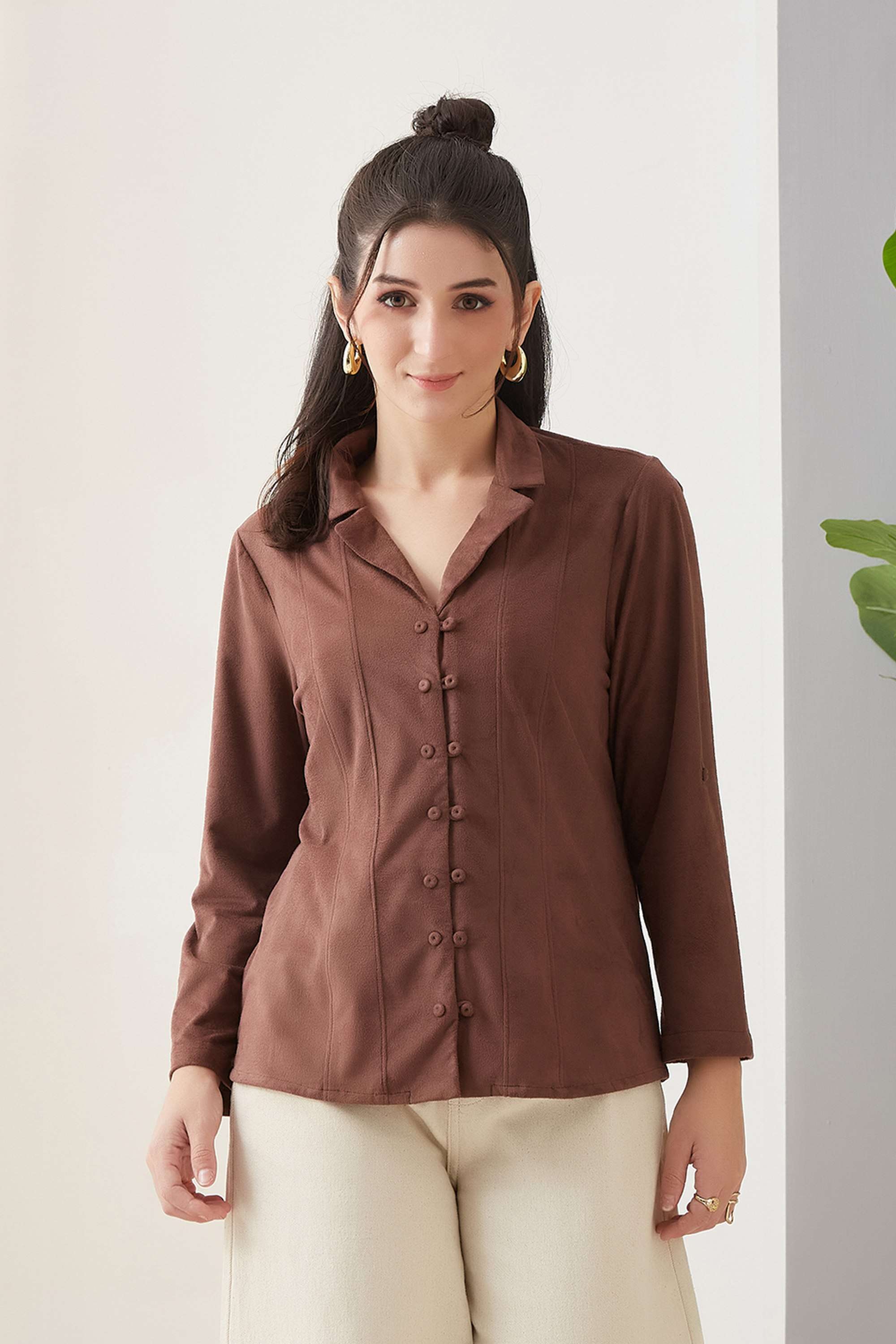 Solid Polyester Stretch Regular Fit Women's Shirt-image-20