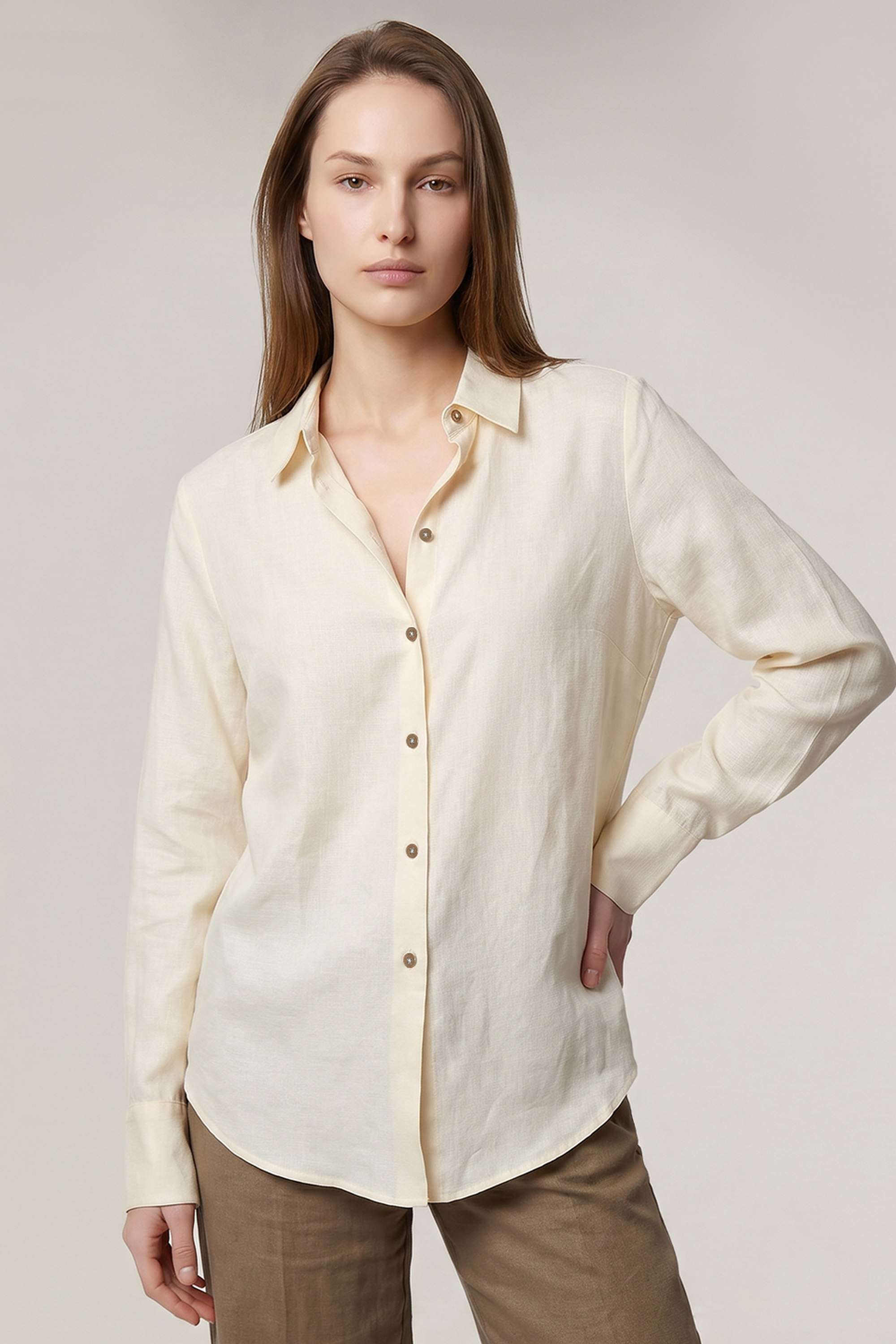 Solid Blended Fabric Regular Fit Women's Shirt-image-15