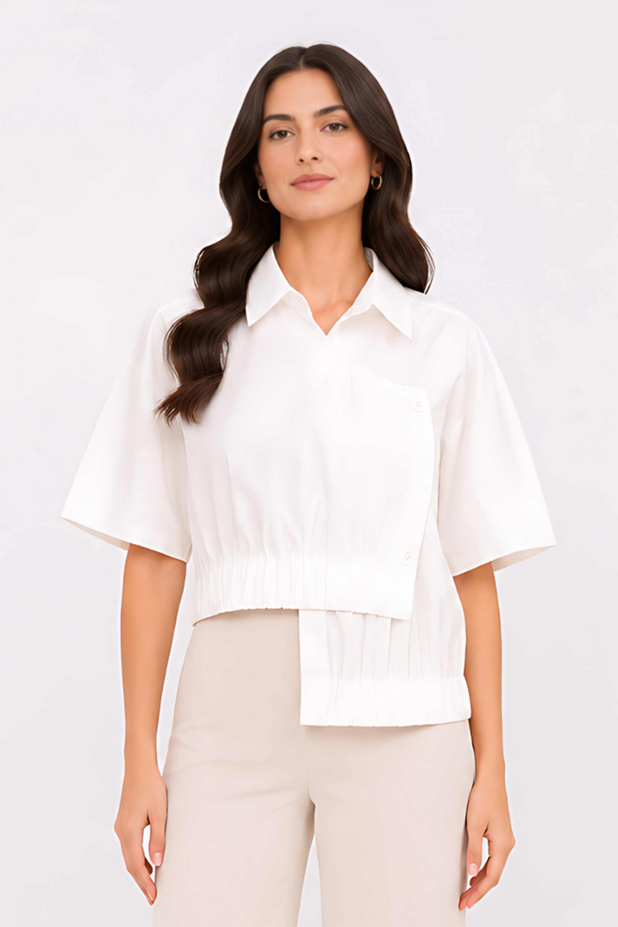 Solid Poplin Regular Fit Women's Top-image-5
