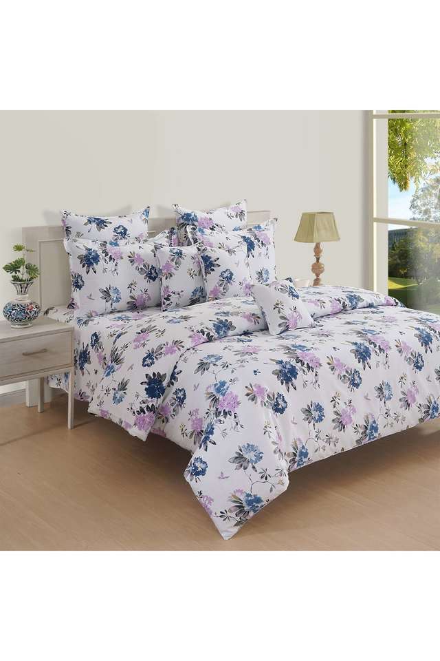 Blue-&-White-Floral-210TC-Pure-Cotton-Premium-Ananda-Double-Bedsheet-Set