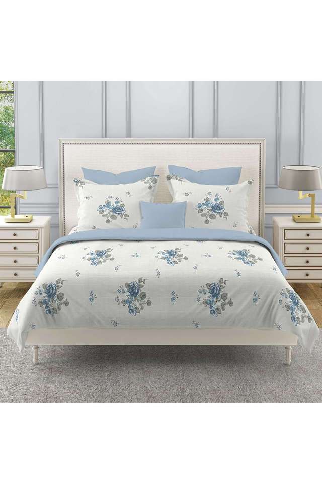Grey-&-Blue-Floral-210TC-Pure-Cotton-Premium-Ananda-Double-Bedsheet-Set