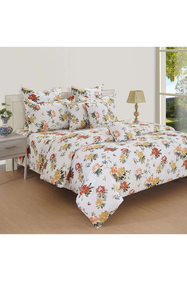 Yellow-&-White-Floral-210TC-Pure-Cotton-Premium-Ananda-King-Fitted-Bedsheet-Set