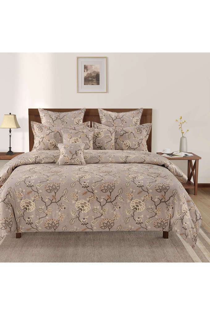 Brown-&-Beige-Floral-210TC-Pure-Cotton-Premium-Ananda-King-Fitted-Bedsheet-Set