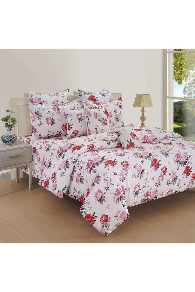 Pink-&-White-Floral-210TC-Pure-Cotton-Premium-Ananda-King-Bedsheet-Set