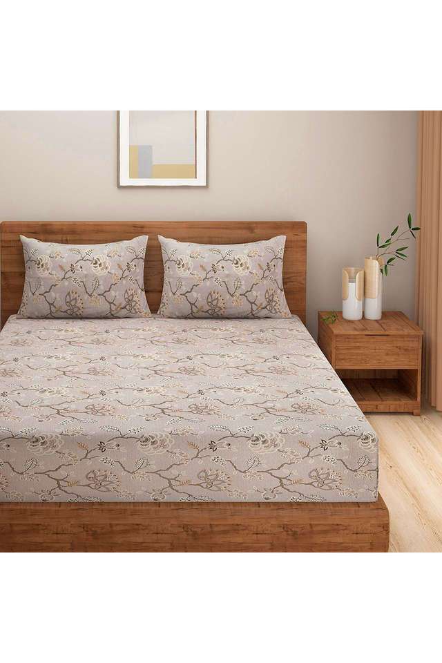 Brown-&-Beige-Floral-210TC-Pure-Cotton-Premium-Ananda-King-Bedsheet-Set