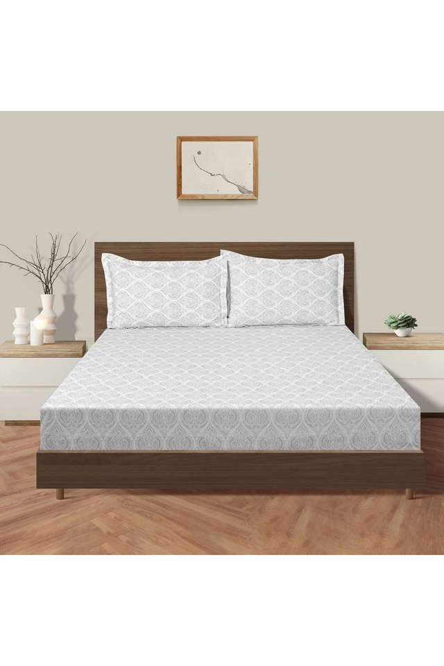 Grey-&-Off-White-Motif-210TC-Pure-Cotton-Premium-Ananda-King-Bedsheet-Set