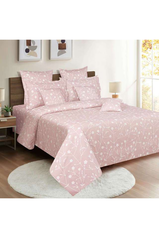 Soft-Pink-&-White-Floral-210TC-Pure-Cotton-Premium-Ananda-King-Bedsheet-Set