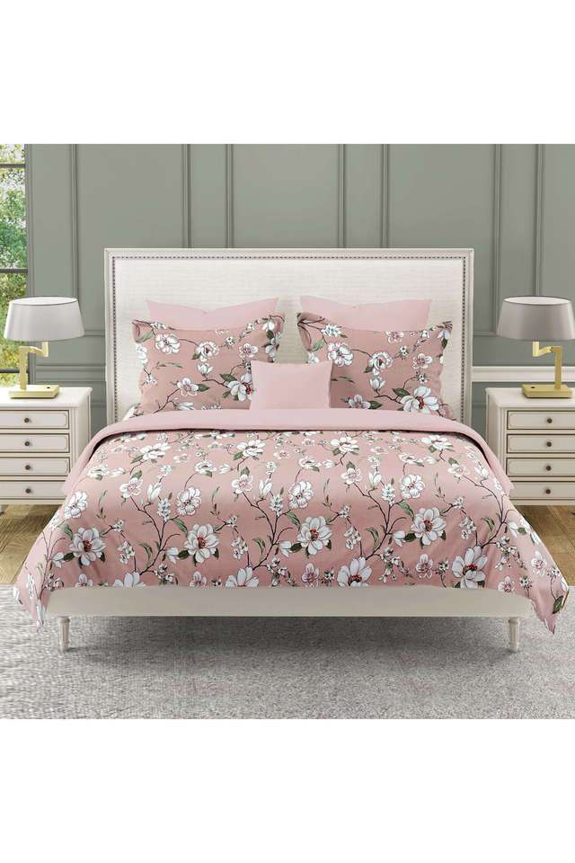Dusty-Rose-&-Olive-Green-Floral-210TC-Pure-Cotton-Premium-Ananda-King-Bedsheet-Set