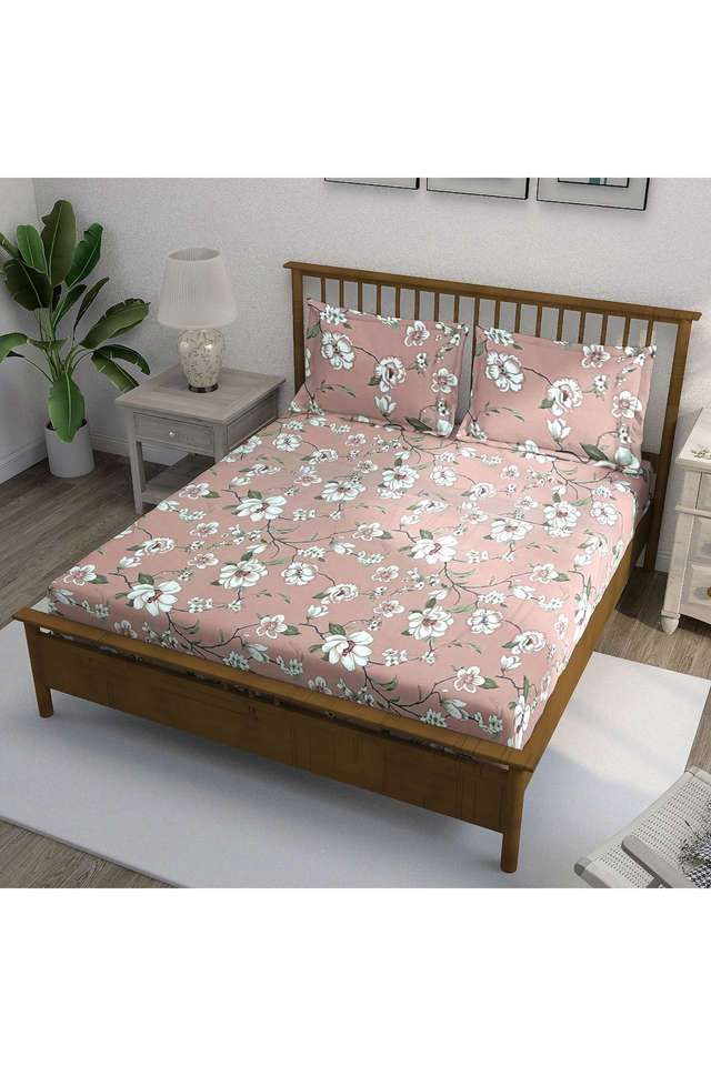 Dusty-Rose-&-Olive-Green-Floral-210TC-Pure-Cotton-Premium-Ananda-King-Bedsheet-Set
