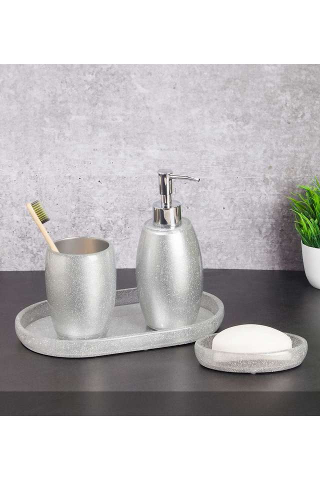 4Pcs-Bathroom-Set-Polyresin-Bath-Set-Silver