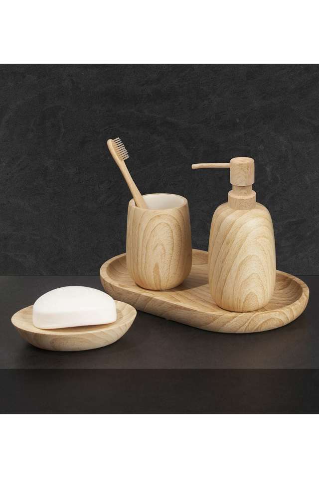 4Pcs-Bathroom-Set-Polyresin-Bath-Set-Wood