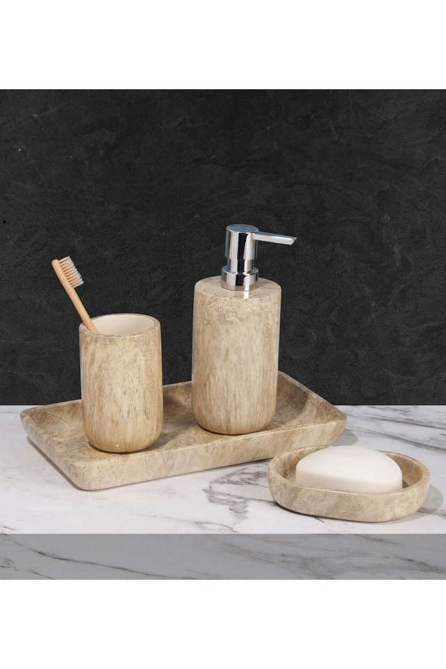 4Pcs-Bathroom-Set-Polyresin-Bath-Set-Brown