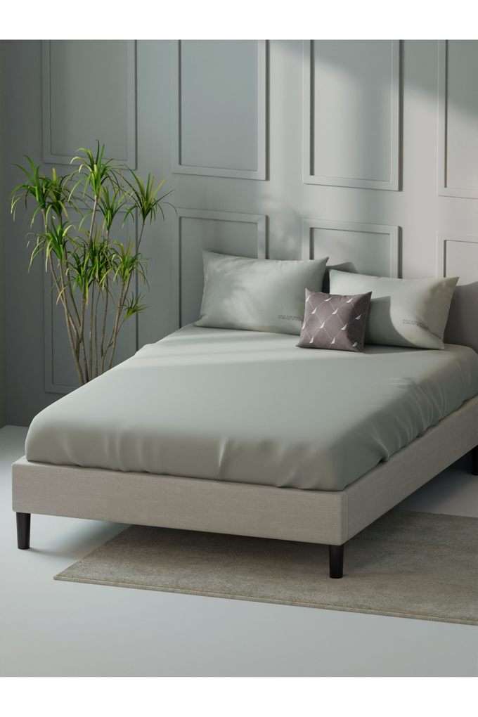 Super-Soft-100--Cotton-Xl-King-Size-Bedsheet-With-2-Pillow-Covers--3Pc-Set-(Compass-400)-Solid-Silvergrey