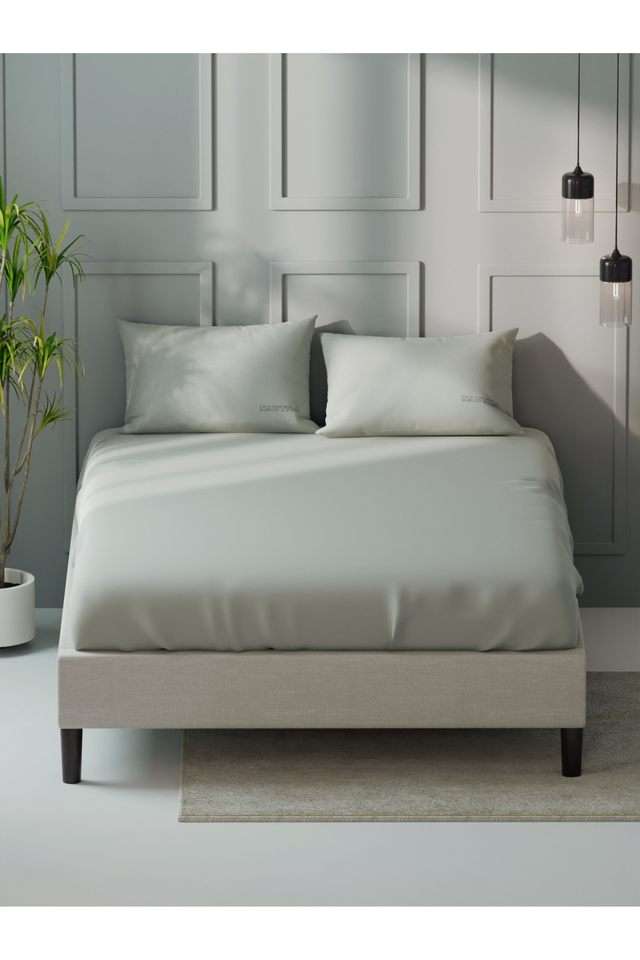 Super-Soft-100--Cotton-Xl-King-Size-Bedsheet-With-2-Pillow-Covers--3Pc-Set-(Compass-400)-Solid-Silvergrey