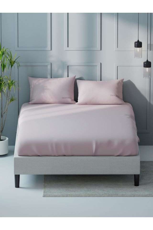 Super-Soft-100--Cotton-Xl-King-Size-Bedsheet-With-2-Pillow-Covers--3Pc-Set-(Compass-400)-Solid-Cameorose