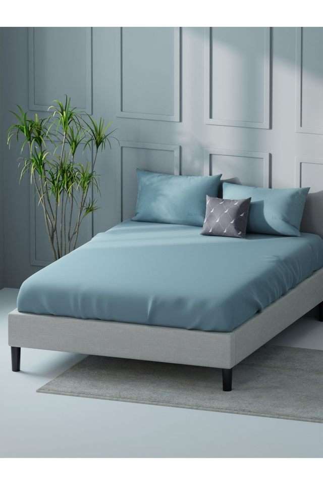 Super-Soft-100--Cotton-Xl-King-Size-Bedsheet-With-2-Pillow-Covers--3Pc-Set-(Compass-400)-Solid-Jeanblue