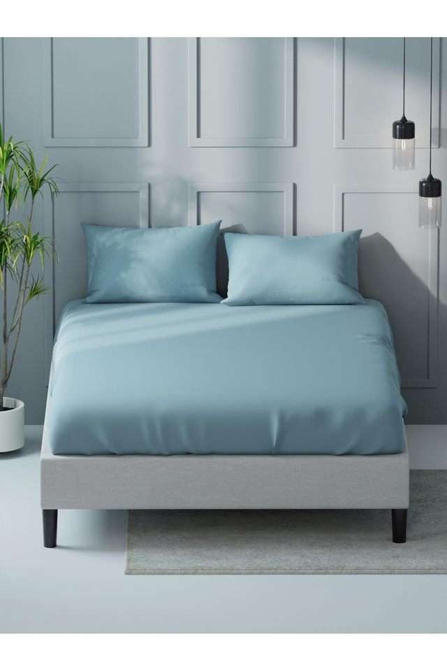 Super-Soft-100--Cotton-Xl-King-Size-Bedsheet-With-2-Pillow-Covers--3Pc-Set-(Compass-400)-Solid-Jeanblue