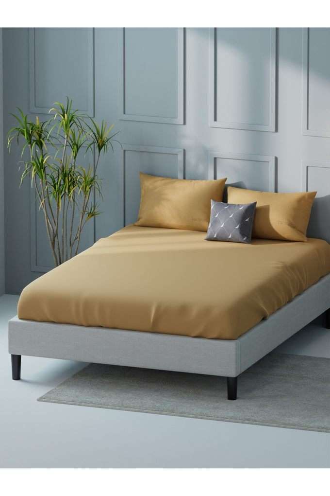 Super-Soft-100--Cotton-Xl-King-Size-Bedsheet-With-2-Pillow-Covers--3Pc-Set-(Compass-400)-Solid-Taupe