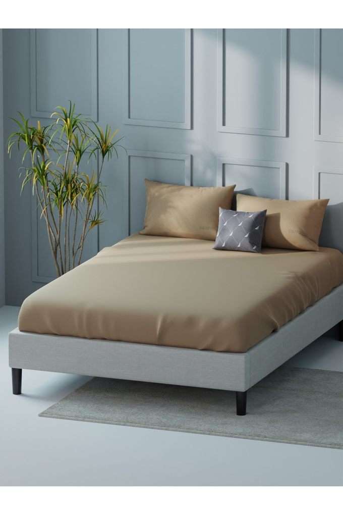 Super-Soft-100--Cotton-Xl-King-Size-Bedsheet-With-2-Pillow-Covers--3Pc-Set-(Compass-400)-Solid-Khaki