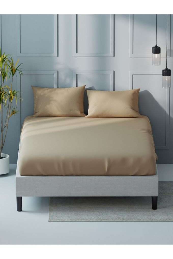 Super-Soft-100--Cotton-Xl-King-Size-Bedsheet-With-2-Pillow-Covers--3Pc-Set-(Compass-400)-Solid-Khaki