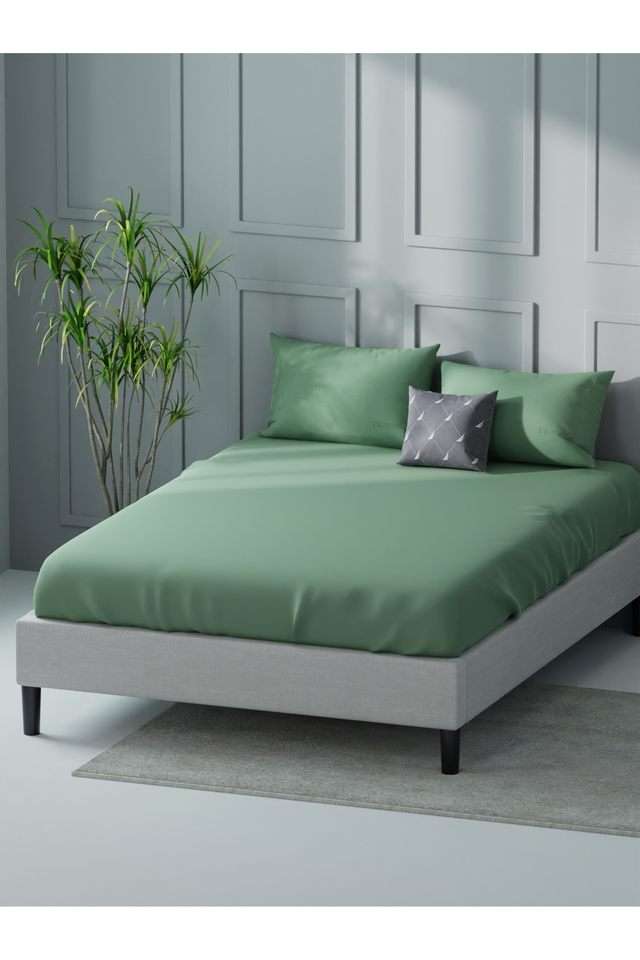 Super-Soft-100--Cotton-Xl-King-Size-Bedsheet-With-2-Pillow-Covers--3Pc-Set-(Compass-400)-Solid-Aquagreen