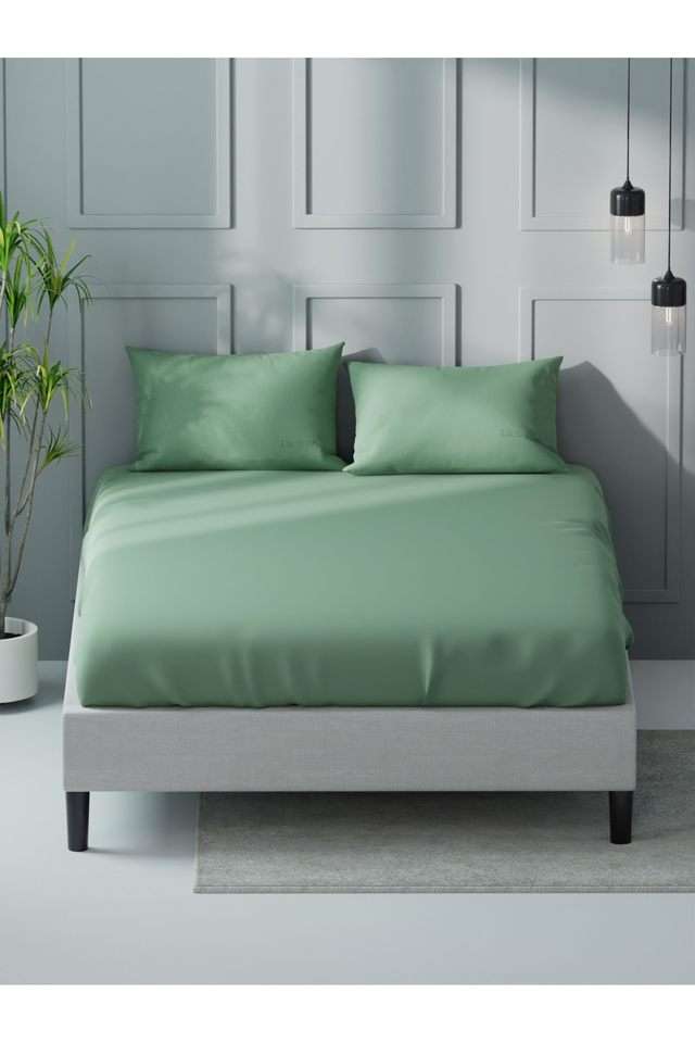 Super-Soft-100--Cotton-Xl-King-Size-Bedsheet-With-2-Pillow-Covers--3Pc-Set-(Compass-400)-Solid-Aquagreen