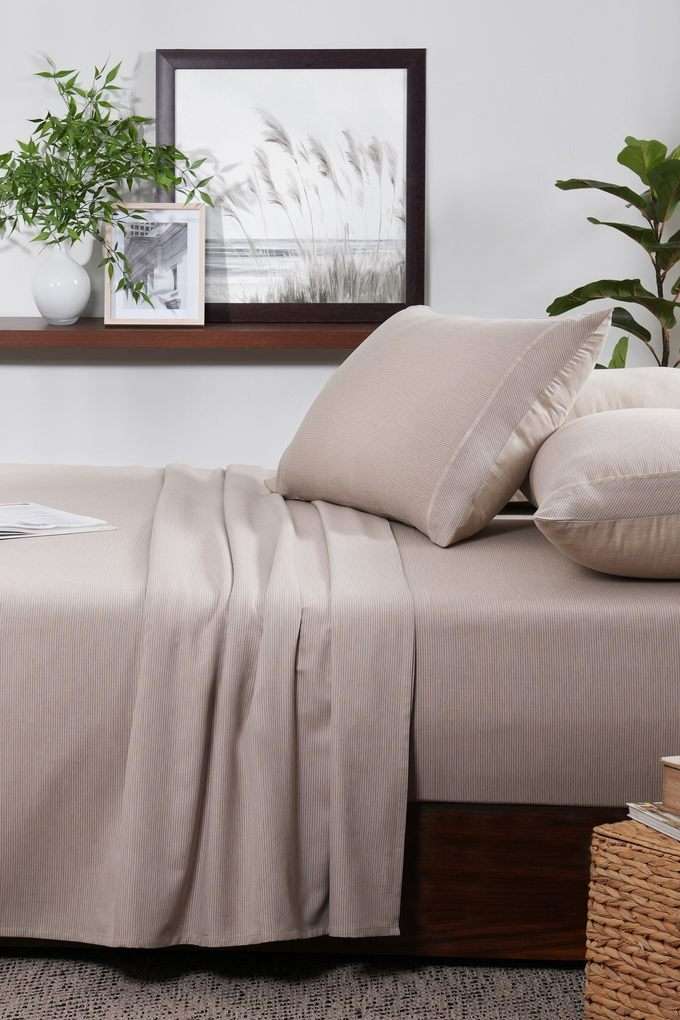 Pin-Stripe-Beige-King-Bed-Sheet-with-Pillow-Case