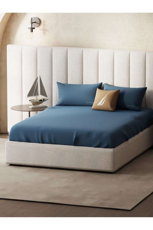 Super-Soft-100--Cotton-Xl-King-Size-Bedsheet-With-2-Pillow-Covers--3Pc-Set-(Echo-300)-Solid-Medblue