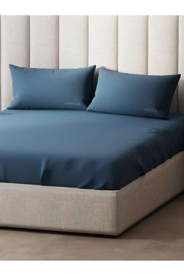 Super-Soft-100--Cotton-Xl-King-Size-Bedsheet-With-2-Pillow-Covers--3Pc-Set-(Echo-300)-Solid-Medblue