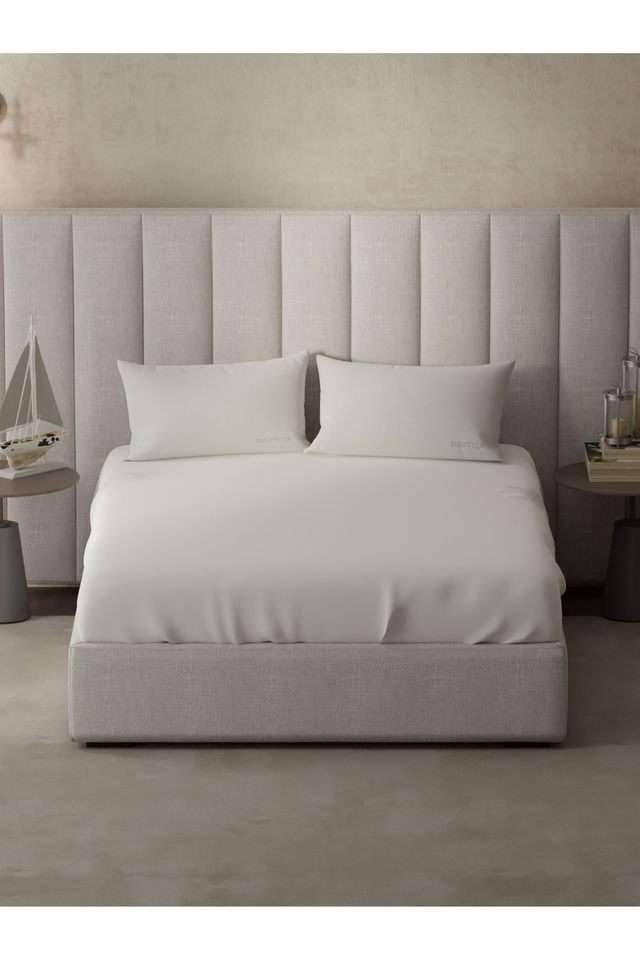 Super-Soft-100--Cotton-Xl-King-Size-Bedsheet-With-2-Pillow-Covers--3Pc-Set-(Echo-300)-Solid-White