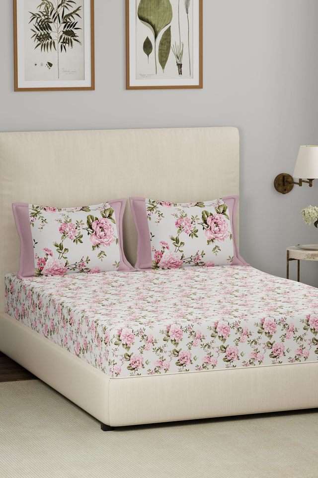 Eclectic-Garden-Distressed-Flora-Red-Double-Bed-Sheet-with-Pillow-Case