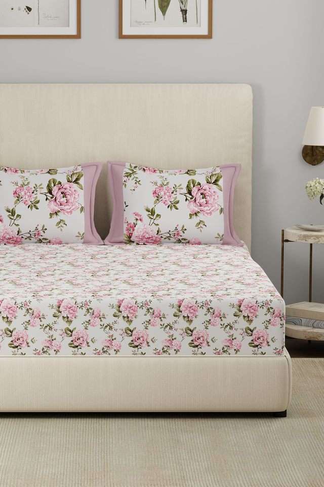 Eclectic-Garden-Distressed-Flora-Red-Double-Bed-Sheet-with-Pillow-Case