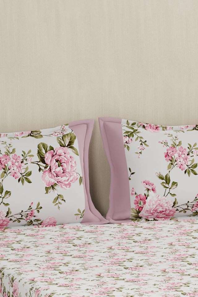 Eclectic-Garden-Distressed-Flora-Red-King-Bed-Sheet-with-Pillow-Case
