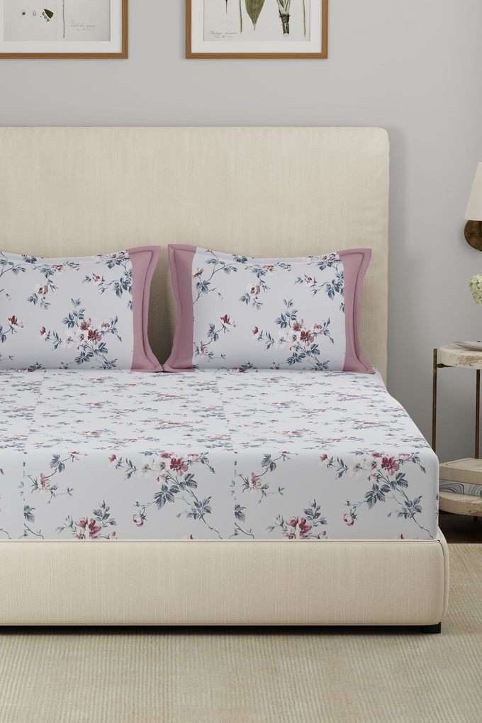 Eclectic-Garden-Florate-Red-King-Bed-Sheet-with-Pillow-Case