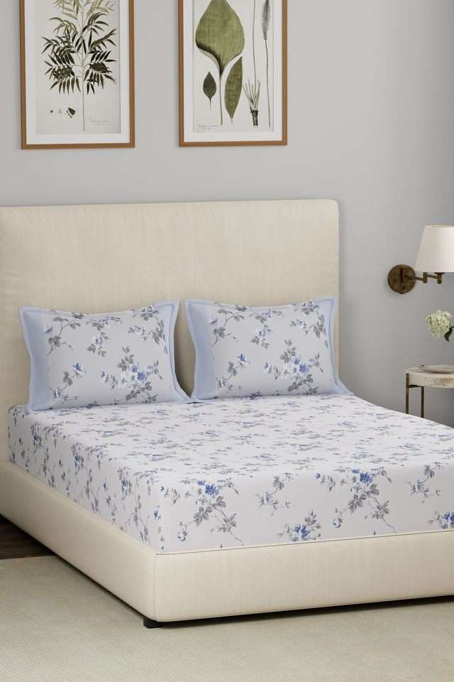 Eclectic-Garden-Florate-Blue-King-Bed-Sheet-with-Pillow-Case