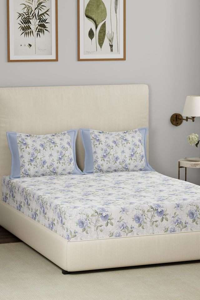 Eclectic-Garden-Rosendale-Blue-Double-Bed-Sheet-with-Pillow-Case