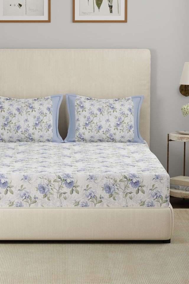 Eclectic-Garden-Rosendale-Blue-Double-Bed-Sheet-with-Pillow-Case