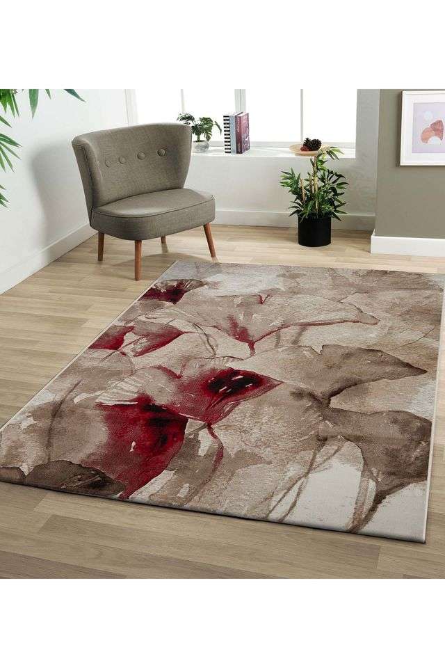 Polypropylene-Floral-Carpet-L.Brown-and-Red