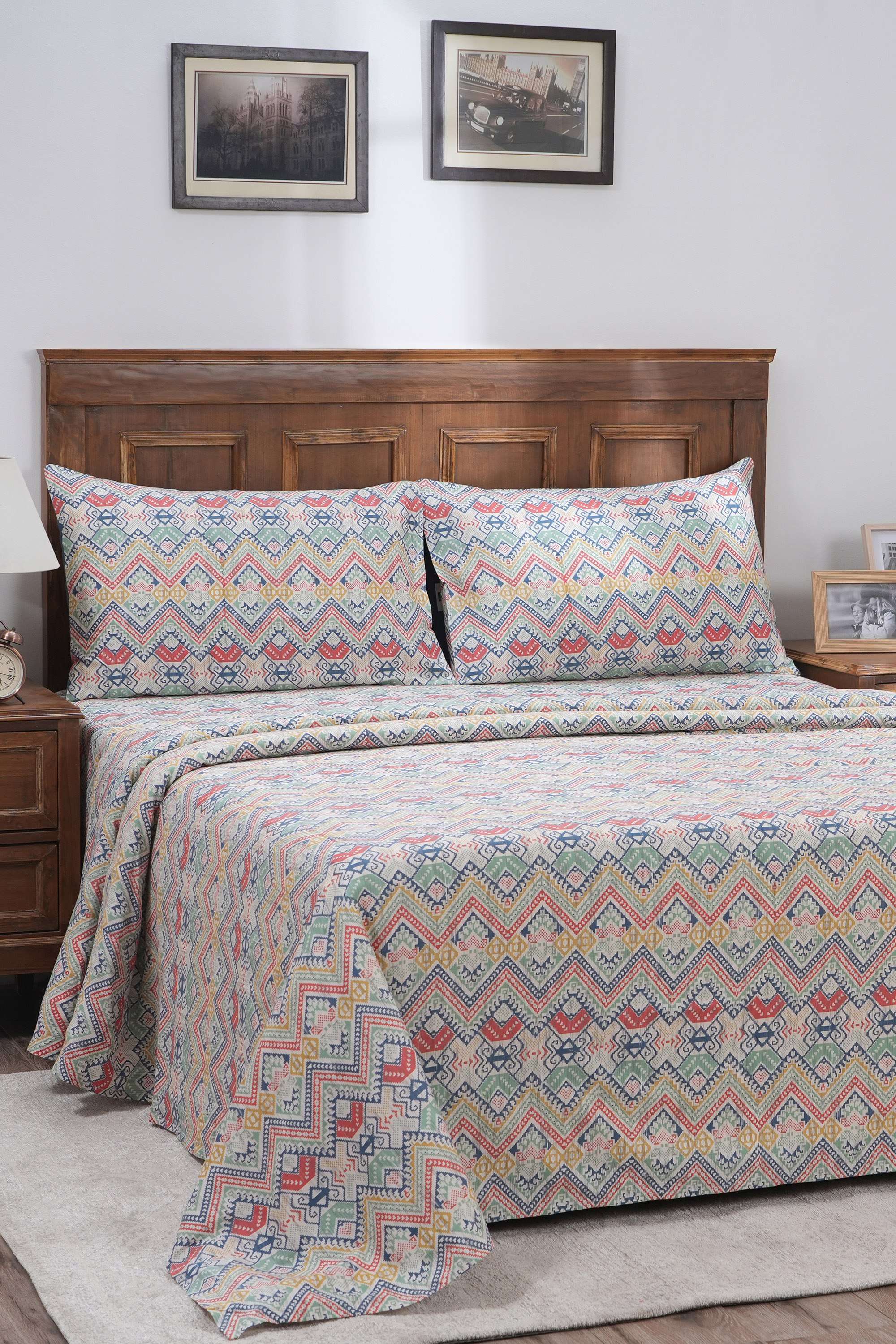 Aztec-Stripe-Red-Single-Bed-Sheet-with-Pillow-Case