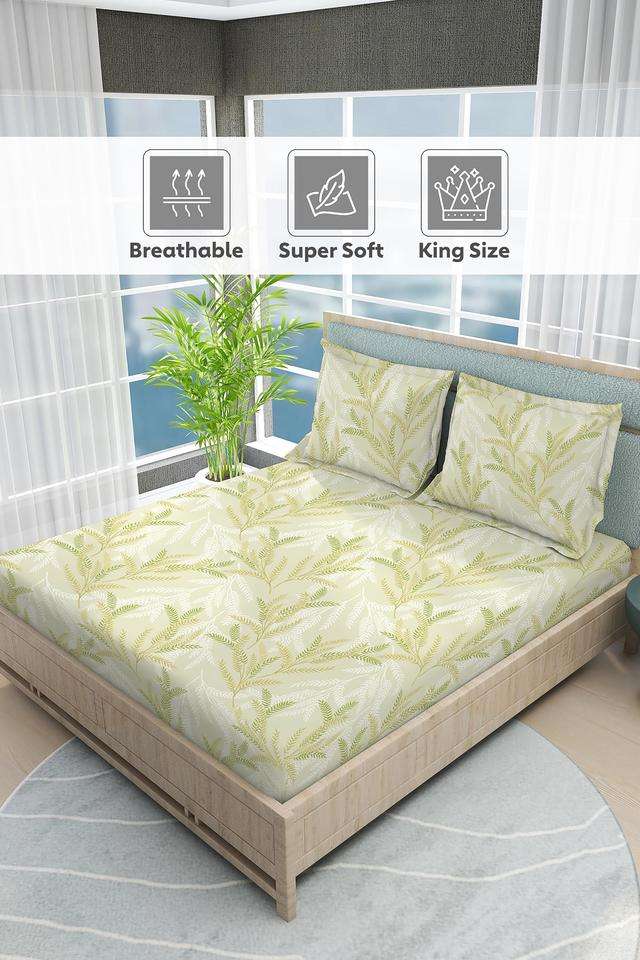 Nature-Bouquet-100--Cotton-300-TC-Printed-King-Bedsheet-with-2-Pillow-Covers