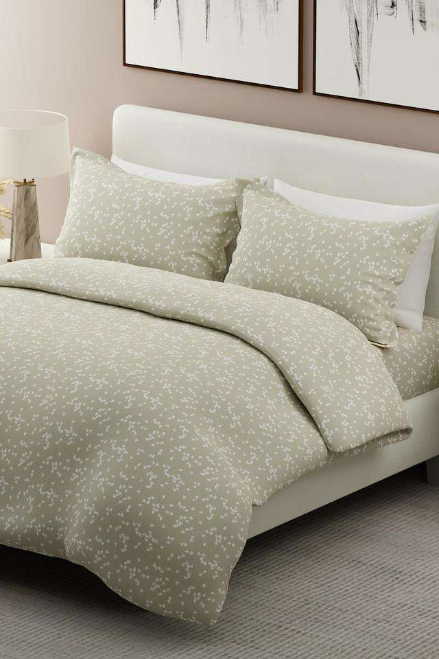 Nature-Bouquet-100--Cotton-300-TC-Grey-Floral-Print-King-Bedsheet-with-2-Pillow-Covers