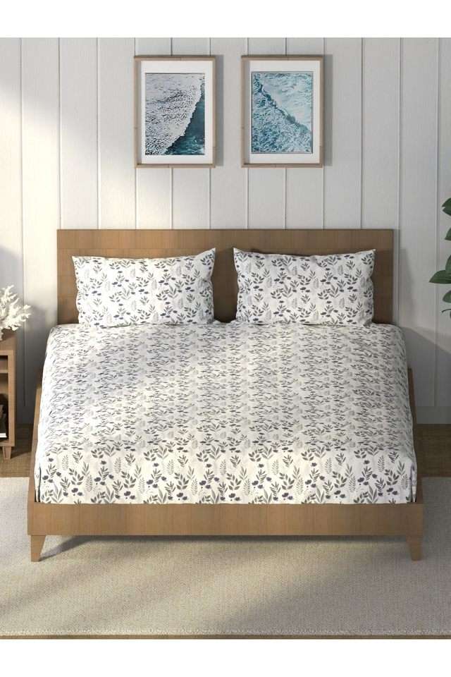 Super-Soft-100--Cotton-King-Bedsheet-And-2-Pillow-Covers--3Pc-Set-(Raymarine)-Floral-Sharkfingrey
