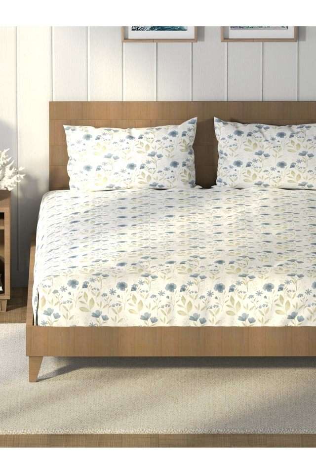 Super-Soft-100--Cotton-King-Bedsheet-And-2-Pillow-Covers--3Pc-Set-(Raymarine)-Floral-Vesselgrey