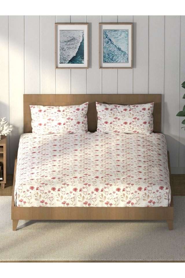 Super-Soft-100--Cotton-King-Bedsheet-And-2-Pillow-Covers--3Pc-Set-(Raymarine)-Floral-Bikingred