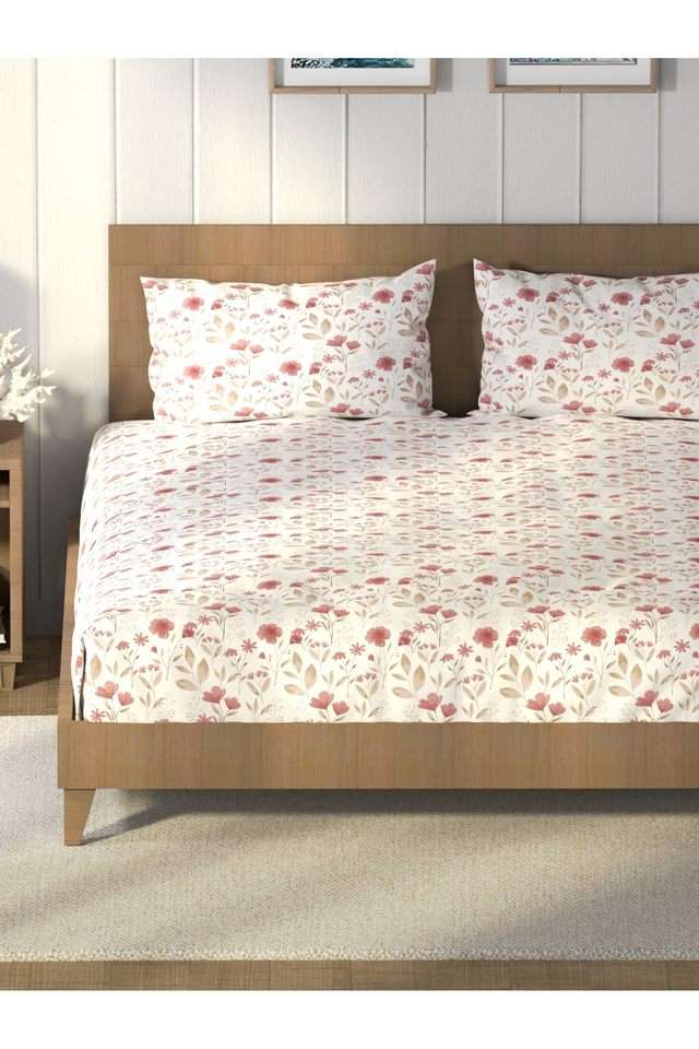 Super-Soft-100--Cotton-King-Bedsheet-And-2-Pillow-Covers--3Pc-Set-(Raymarine)-Floral-Bikingred