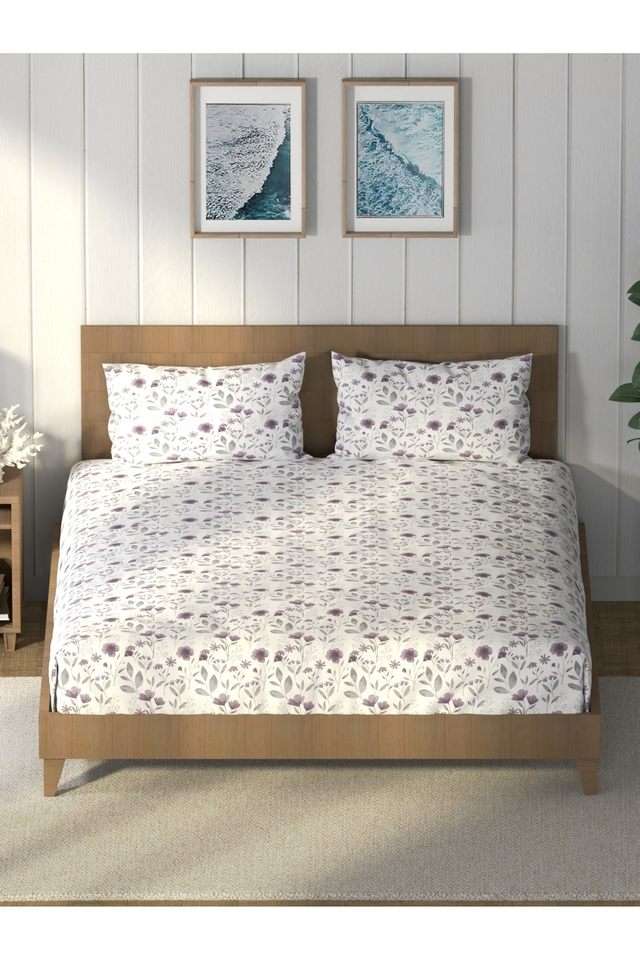 Super-Soft-100--Cotton-King-Bedsheet-And-2-Pillow-Covers--3Pc-Set-(Raymarine)-Floral-Lavendar